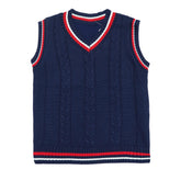 Sweater V-Neck-Sleeveless Navy Blue Color | Little Darling